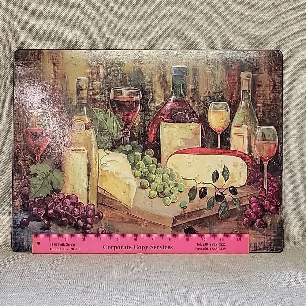 Benson Mills Set 2 Cork Backed‎ Hard Placemats Wine  & Cheese Theme + Plate